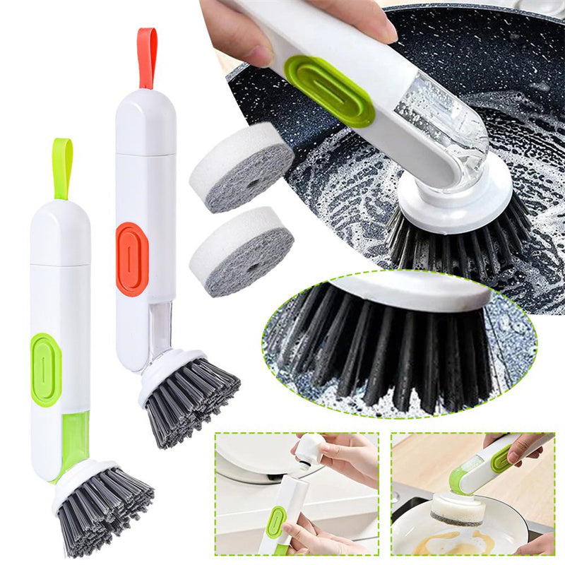 Multi-Functional Long-Handle Liquid-Filled Cleaning Brush Washing Up Brushes With Liquid Dispenser Two Replacement Heads For Kitchen Cleaning Brush Gadgets