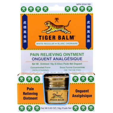 Tiger Balm, Pain Relieving Ointment 18g ( White Regular & Red Stronger )