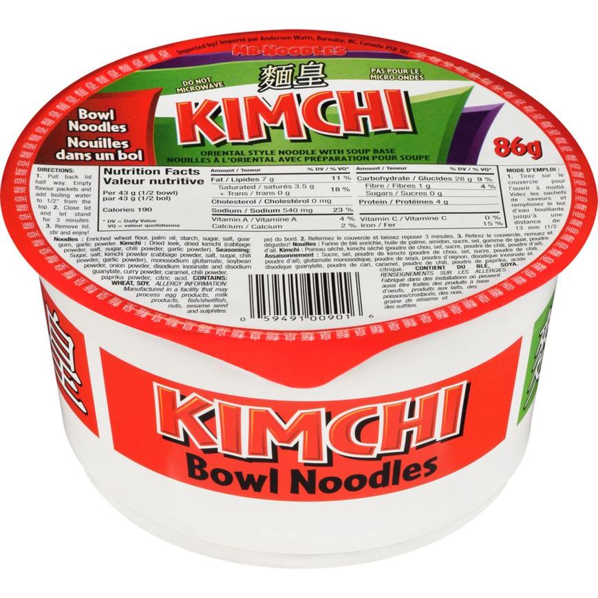 Mr. Noodles, Kimchi, Bowl Noodles 86G