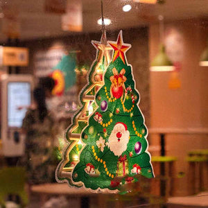 Outdoor Christmas Silhouette Lights LED Christmas Tree Window Curtain Lights With Suction Cup For Christmas Party Home