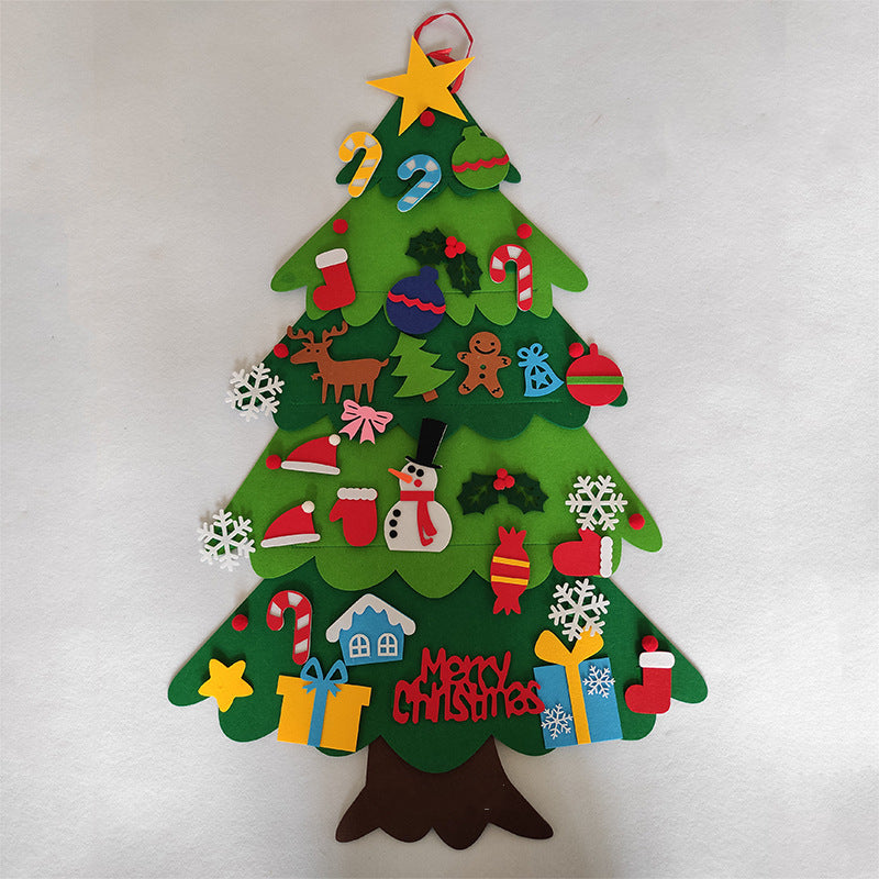 DIY Felt Christmas Tree New Year Toddler Kids Handmade Gift Toys Door Wall Hanging Ornaments Holiday Party Home Decor Set