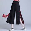 Side Slit Chinese Style Loose Cropped Trousers