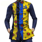 Cotton African Men's sShirt Denim Stitching Wax Cloth Long-sleeved Shirt
