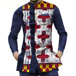 Cotton African Men's sShirt Denim Stitching Wax Cloth Long-sleeved Shirt