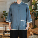 Men's plus size cotton and linen three-quarter sleeve shirt