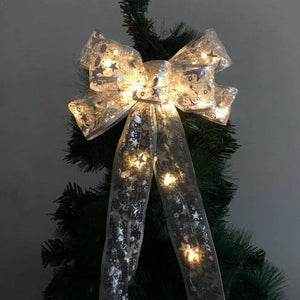 LED Christmas Tree Top Topper Ribbon Bow Light Up Xmas Tree Hanging Decor