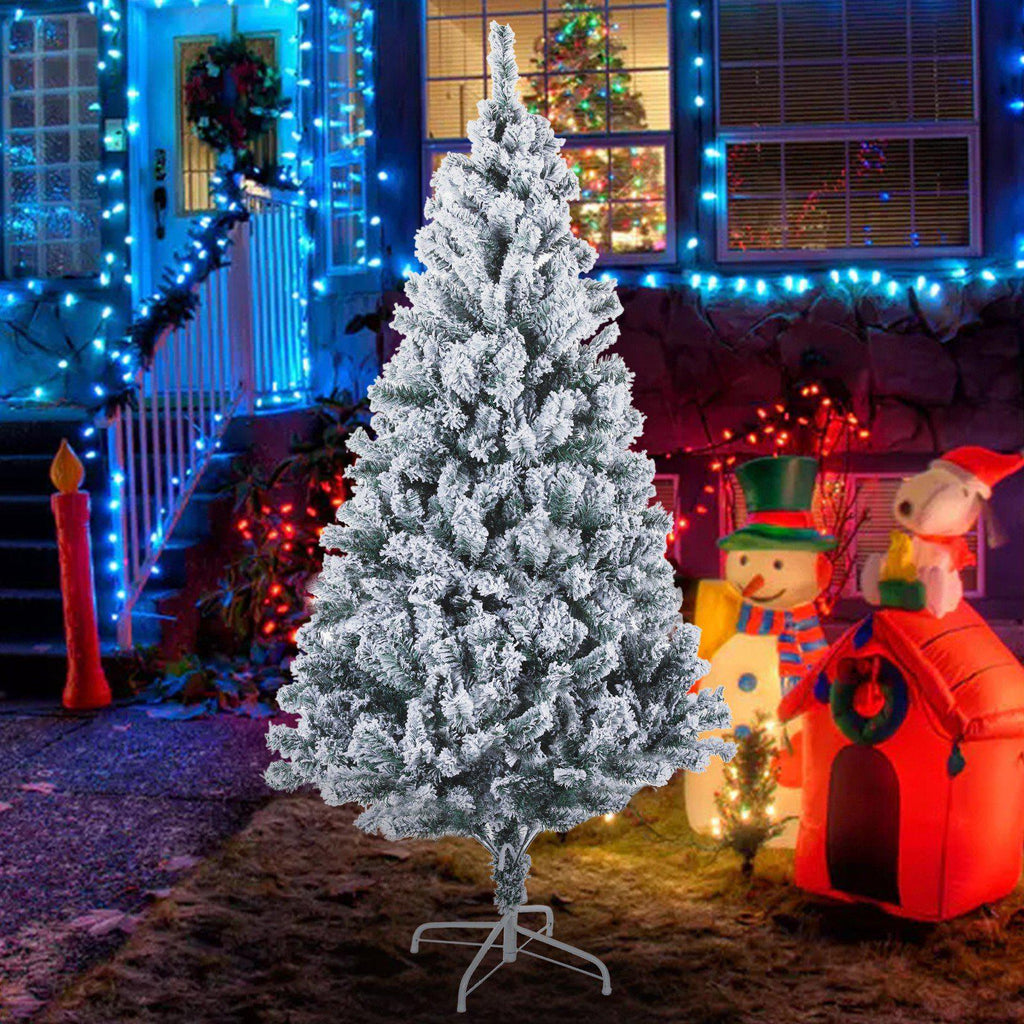 6FT Artificial Christmas Tree With Metal Foldable Stand Flocked