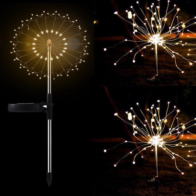 New Ground Plug Solar Fireworks Light LED Light String Copper Wire Outdoor Garden Decoration Star Lights Christmas Lights