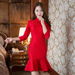 2021 new winter morning when the cheongsam Chinese bride wedding dress a red dress