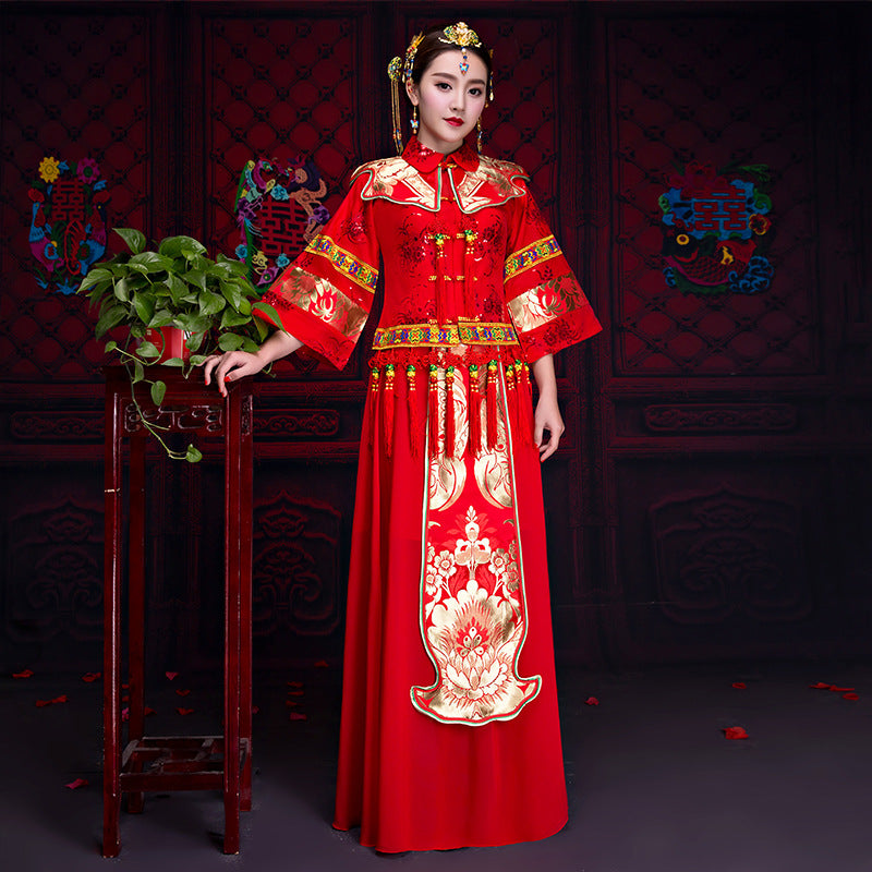 Chinese Handmade Embroidery,Bride Wedding Dress, Classical Chinese Wedding Dress