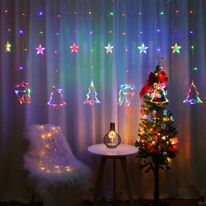 Christmas Deer Tree Bells Star String Fairy Lights Curtain Light Outdoor Garland