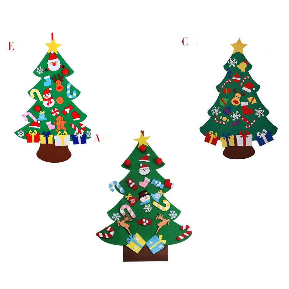 DIY Felt Christmas Tree New Year Toddler Kids Handmade Gift Toys Door Wall Hanging Ornaments Holiday Party Home Decor Set
