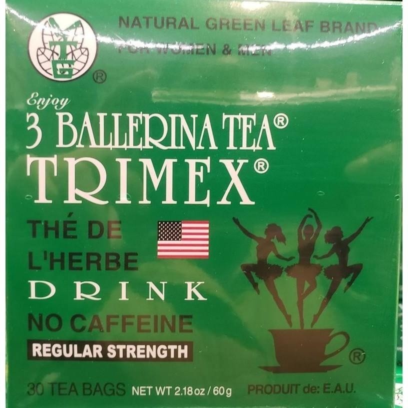 3 Ballerina Tea Trimex, Regular Strength, No Caffeine, Tea Natural Green Leaf Brand for Men and Women - 30 Teabags/ 60 gram Pack