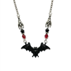 Black Bat Necklace Gothic Jewelry Halloween Theme