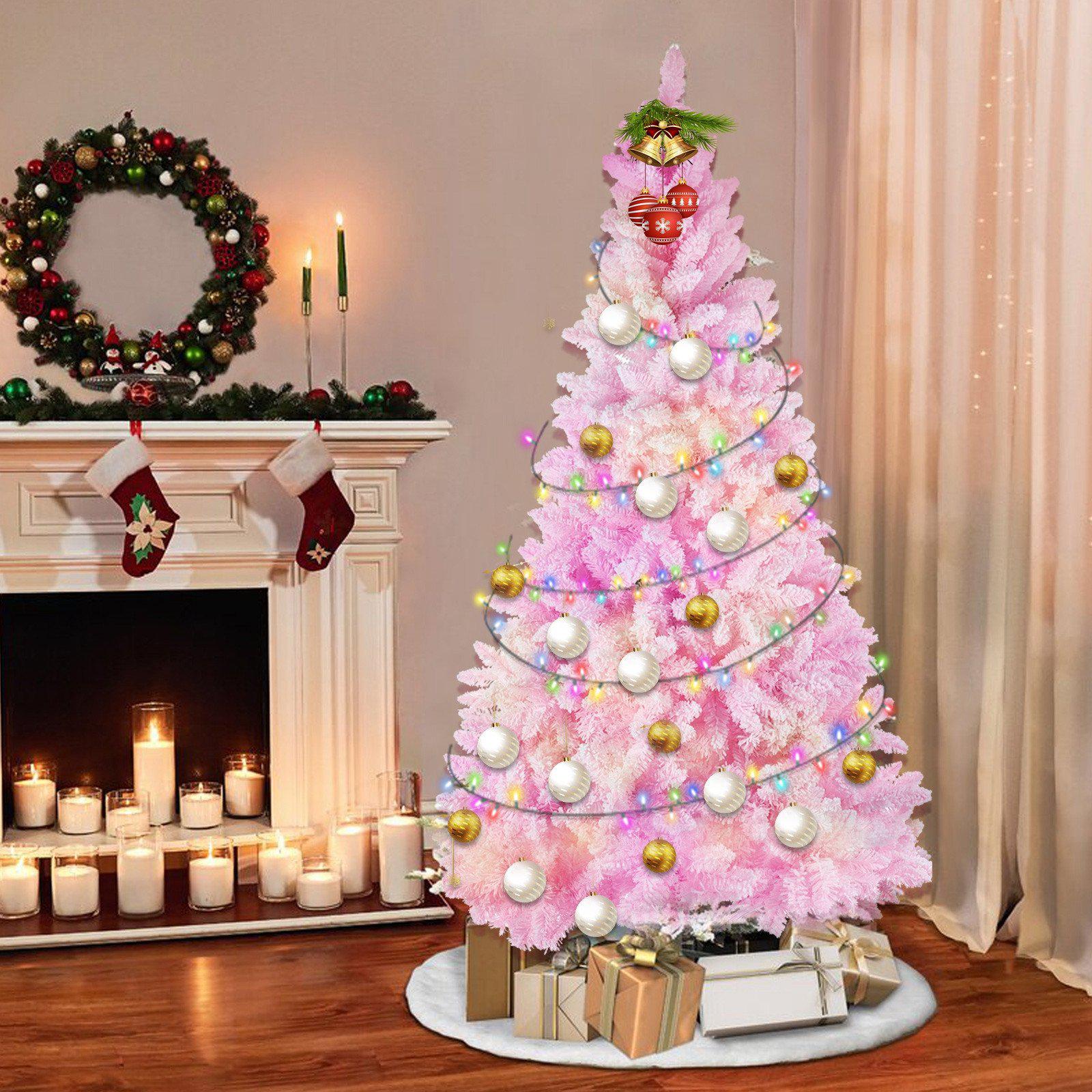 Pink Artificial Snow Flocked Christmas Tree, 8ft  Full Tree, With  Metal Stand