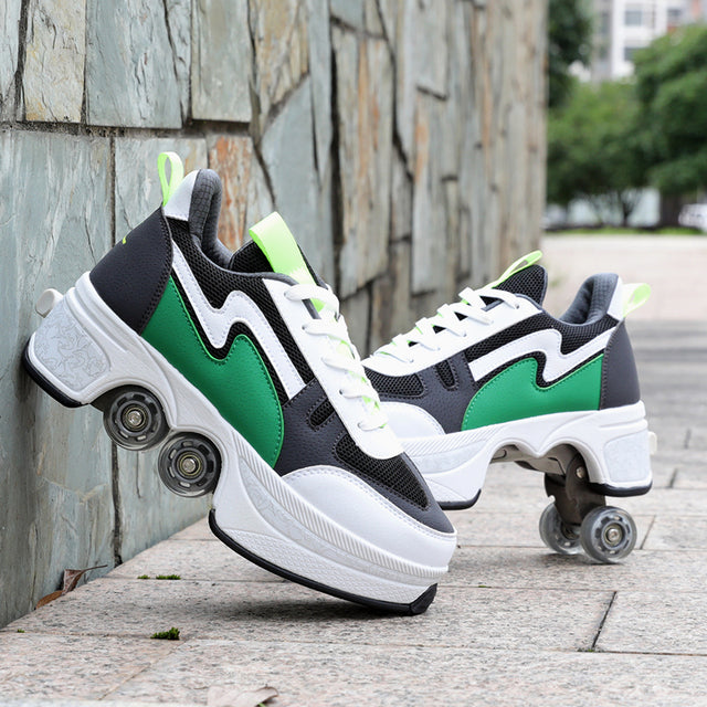 Deformation Shoes Double Row Double-Wheel Casual Roller Shoes Automatic Four-Wheel Dual-Purpose Roller Skates Skateboard Shoes