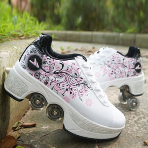 Deformation Shoes Double Row Double-Wheel Casual Roller Shoes Automatic Four-Wheel Dual-Purpose Roller Skates Skateboard Shoes