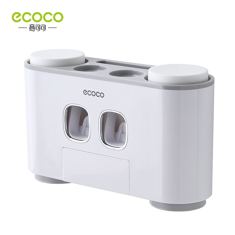 ECOCO Wall Mount Automatic Toothpaste Squeezer Dispenser Toothbrush Holder Bathroom Accessories Storage Rack with 4 Cups