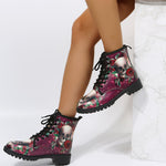 Halloween Shoes Rose Flower Print Lace-up Ankle Boots Women