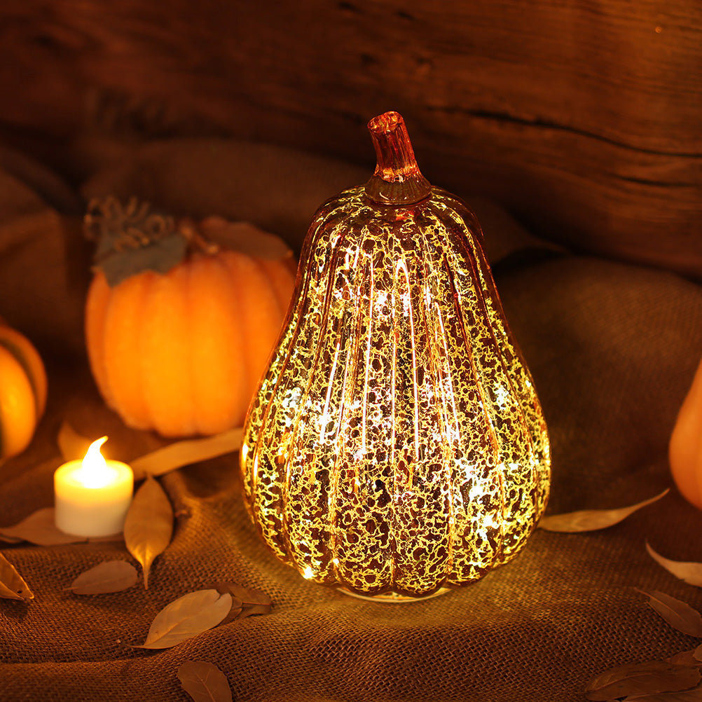 Glass Pumpkin Light LED Glowing Delicate Halloween Decorative Lamp Party Supplies For Thanksgiving Halloween Fall Decorations