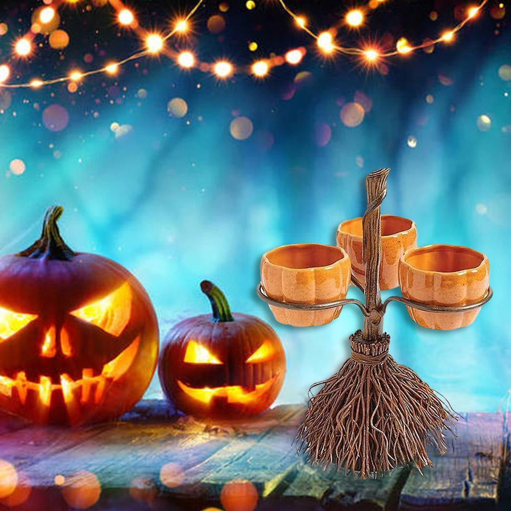Halloween Broom Pumpkin Snack Bowl Rack Decorations Home Decor