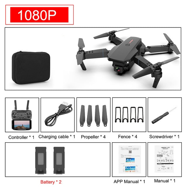 E88 Pro Drone 4k HD Dual Camera Visual Positioning 1080P WiFi  FPV Drone Height Preservation RC Quadcopter