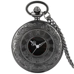 Black Roman Numerals Quartz Pocket Watch, Men Women Black Hollow Case Steampunk, Vintage Pendant Necklace