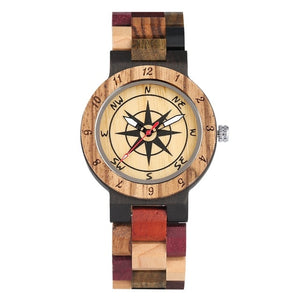 Royal Compass Dial Wood Watch for Couple,  Bamboo Watch Full Wooden, Mixed Color, Wrist Quartz Watch, Luxury Souvenir Gifts