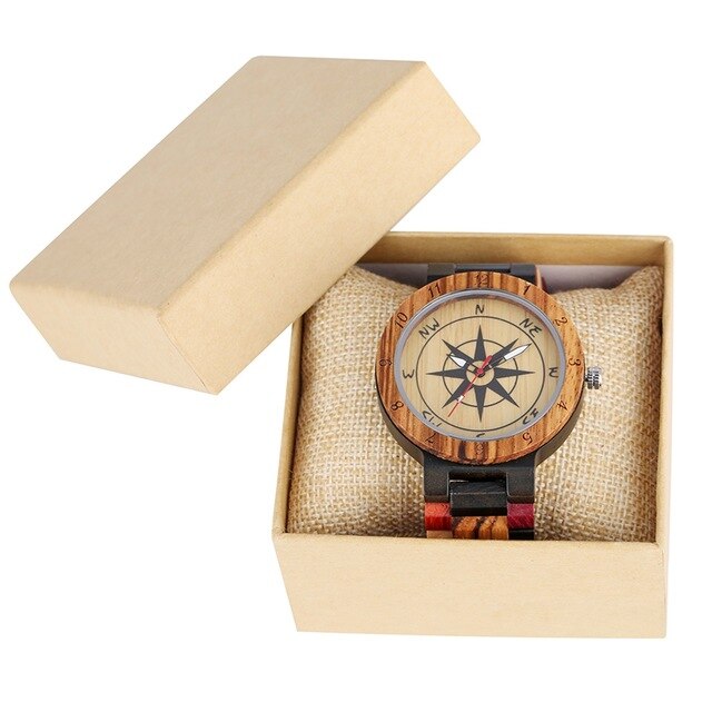 Royal Compass Dial Wood Watch for Couple,  Bamboo Watch Full Wooden, Mixed Color, Wrist Quartz Watch, Luxury Souvenir Gifts