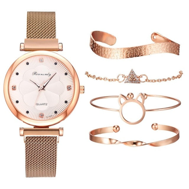 Women Watches and/or Luxury Magnet Buckle Fashion 5pcs Set