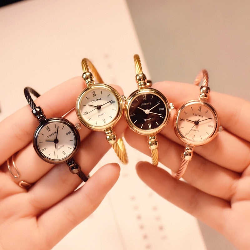 Small Gold Bangle Bracelet Luxury Watches, Stainless Steel, Retro Ladies Quartz Wristwatches, Fashion Casual Women Dress Watch
