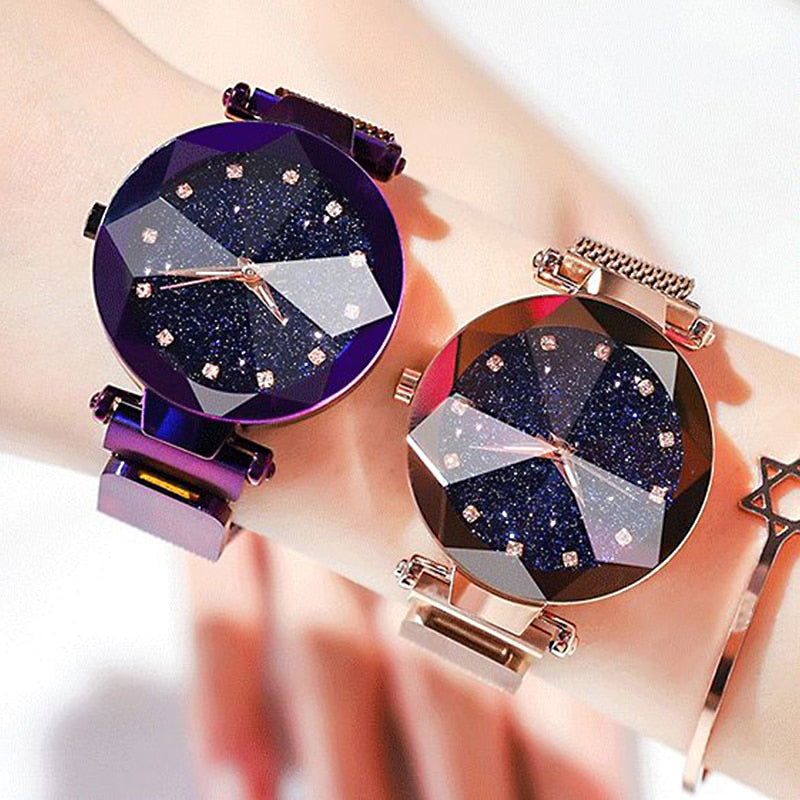 Ladies Magnetic Starry Sky Luxury Women Watches, Fashion Like-Diamond Female Quartz Wristwatches
