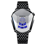 Fashion Cool Locomotive Mens Watches, Luxury Quartz Wristwatch, Men Waterproof Geometric Shape