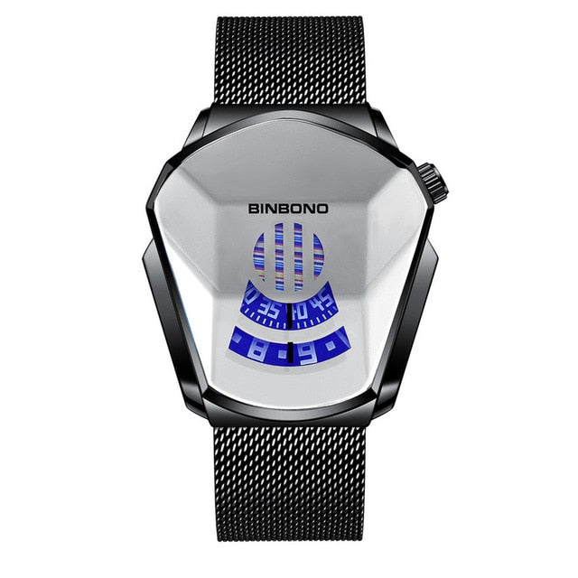 Fashion Cool Locomotive Mens Watches, Luxury Quartz Wristwatch, Men Waterproof Geometric Shape