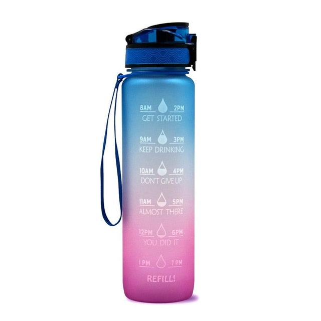 1L Tritan Material Water Bottle With Bounce Cover Time Scale Reminder Frosted Leakproof Cup For Outdoor Sports Fitness