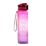 1L Tritan Material Water Bottle With Bounce Cover Time Scale Reminder Frosted Leakproof Cup For Outdoor Sports Fitness