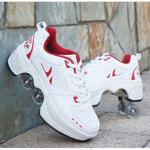  MLyzhe Dual Use Roller Shoes Casual Sneakers Walk Skates Men  Women Runaway Skates Four-Wheeled Deform Wheel Skates,White,35 : Sports &  Outdoors