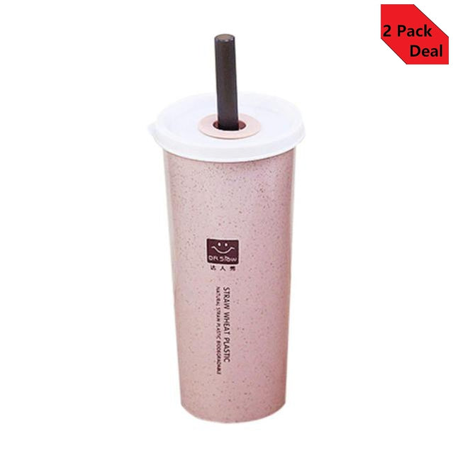 Set of 2 Eco-friendly 450ml Straws   Drinking Cup Unbreakable Reusable Wheat Fiber Straw Coffee Cup for Travel Office Home Accessories