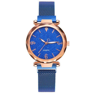 Rose Gold Women Watch, Luxury Magnetic Starry Sky Lady Wrist Watch, Mesh