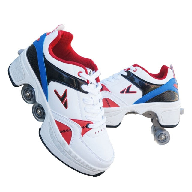 Deformation Roller Shoes Parkour Wheel Shoes 4 Wheels Rounds Of Running Shoes Roller Skates Shoes for Unisex Skating Shoes