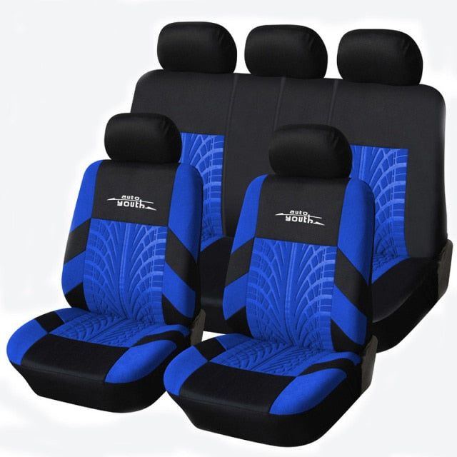 AUTOYOUTH 9PCS Car Seat Covers Set Universal Fit Most Car covers with Tire Track Detail Styling Car Seat Protector Four Seasons