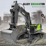 Huina 593 1/14 RC Excavator 22CH Rotation Alloy Green RC Remote Control Truck Toys Screw Drive Double Track Engineering Vehicle
