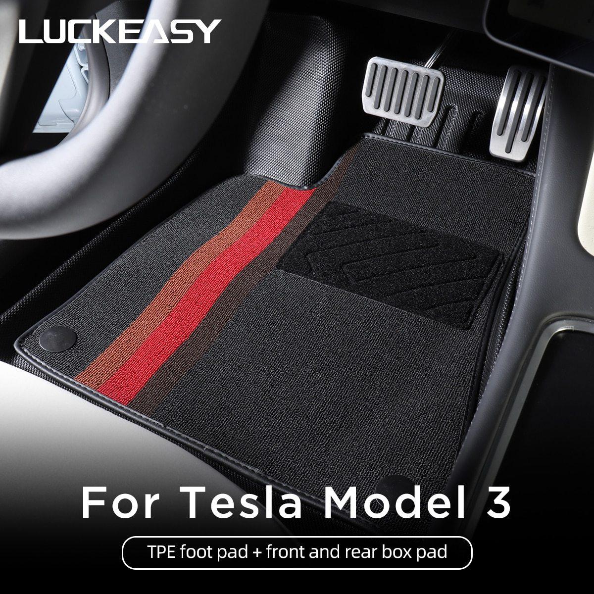 LUCKEASY Floot mats and back trunk mats for Tesla Model 3 2017-2021 All-Weather Waterproof and Wearable foot pad model 3 2021