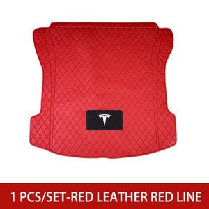 Car Trunk Boot Mat Cargo Liner Protection Pad For Tesla Model 3 Leather Styling Auto Decoration Accessorie Black Red
