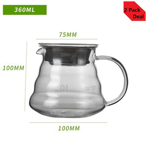 Set of 2 Hand coffee pot household coffee filter cup appliance cloud pot drip glass barista appliance 600ml