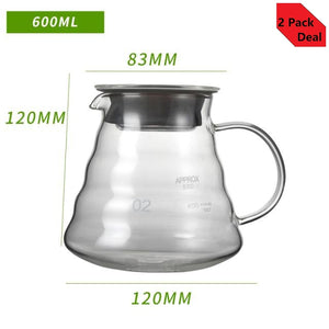Set of 2 Hand coffee pot household coffee filter cup appliance cloud pot drip glass barista appliance 600ml