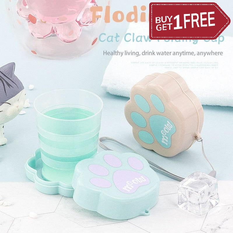 Set of 2 Cat Paw Shape Cute Telescopic Portable Folding Cup With Cover Outdoor Coffee Cups Foldable Child Travel Drink Water Cup New