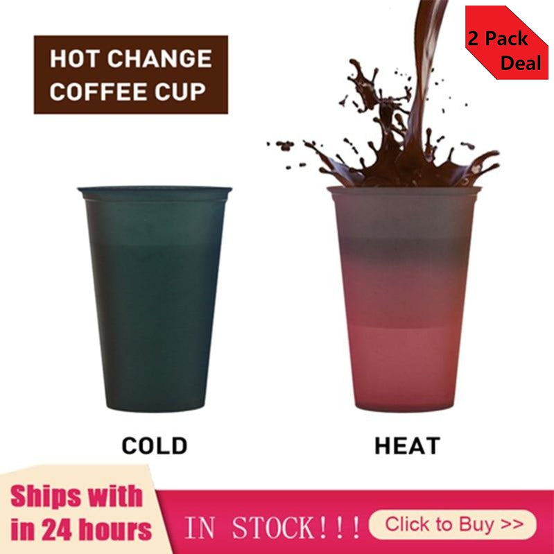 Set of 2 Temperature Magical Color Change Cups Colorful Cold Water Color Changing Coffee Cup Mug Water Bottles With Straws 473ml / 16floz