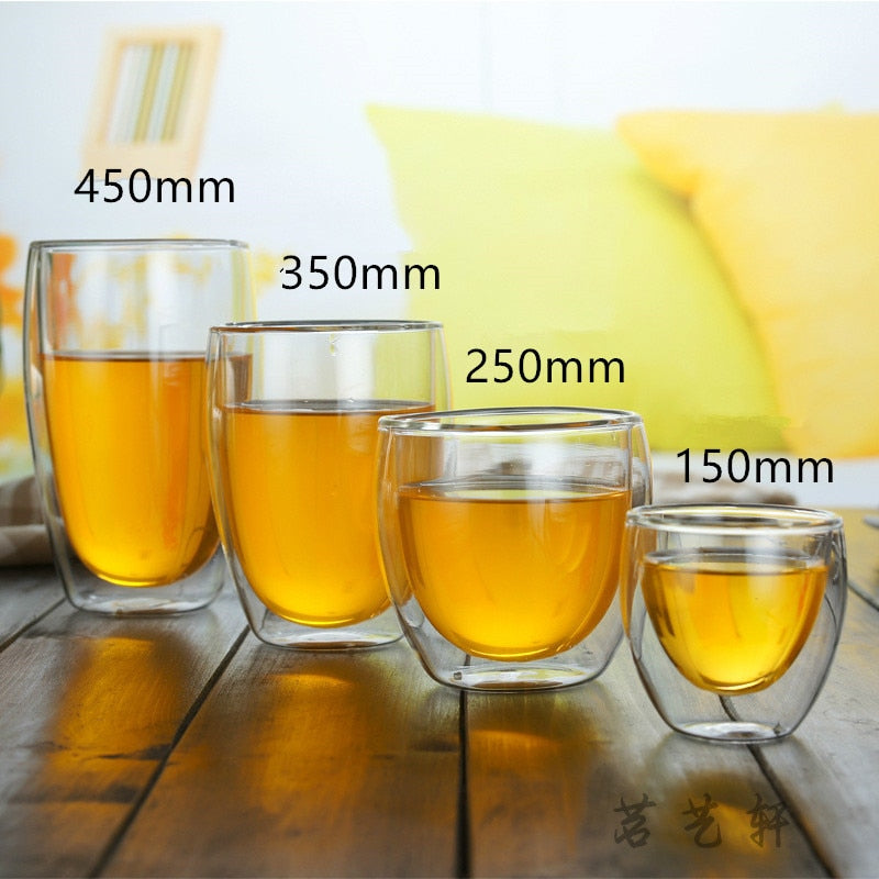 Set of 2 Heat Resistant Double Wall Glass Cup 80/150/250/350 Ml Beer Coffee Water Cups Transparent Cup Wholesale Drink Glass Set