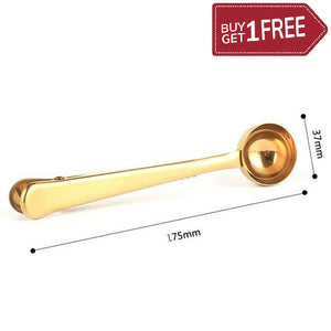 2 x Two-in-one Stainless Steel Coffee Spoon Sealing Clip Kitchen Gold Accessories Recipient Cafe Expresso Cucharilla Decoration